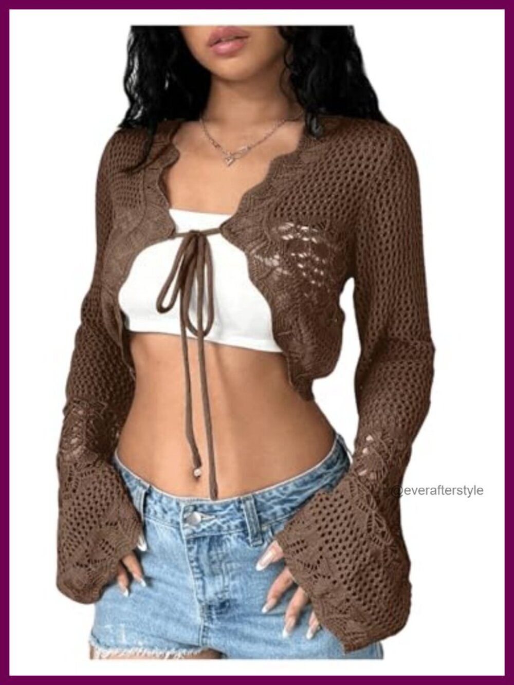 Women's Crochet Tie Front Cardigan Sweater Bolero Shrug